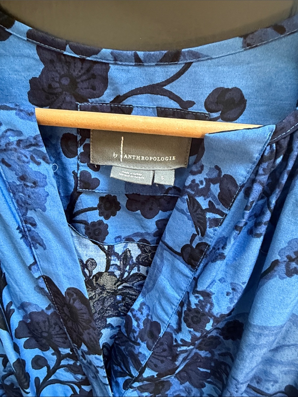 Anthropologie Somerset Blue Floral Tiered Midi Dress | Size Small | 100% Cotton - Picture 3 of 6